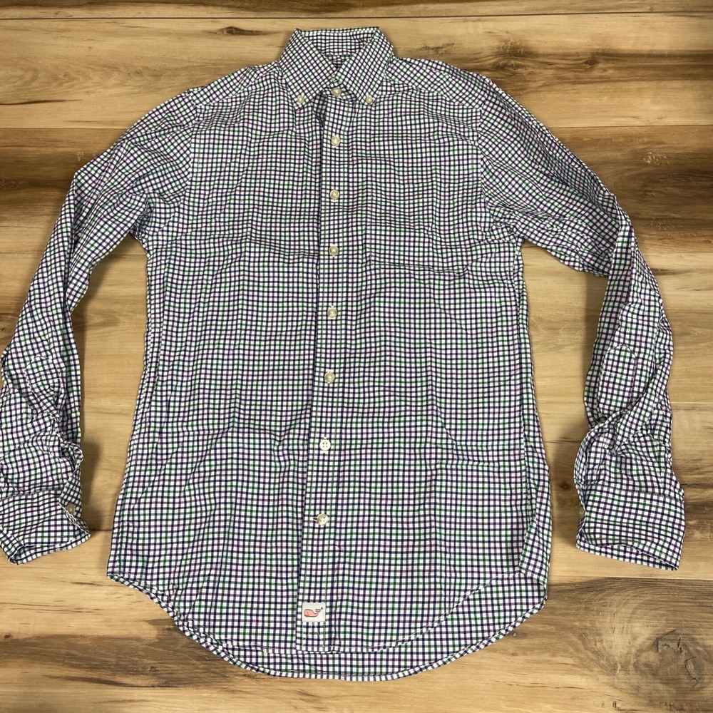 Vineyard Vines Murray Shirt XS Slim Fit Gingham Plaid Cotton Button Down Purple